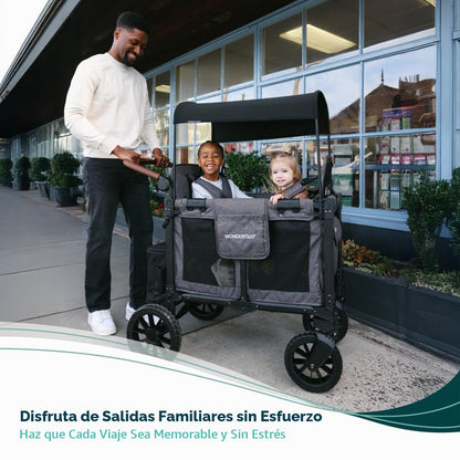 WONDERFOLD W2 Luxe Pro – Cochecito Vagón para 2 Asientos, Plegable, Toldo UV y Arnés de 5 Puntos