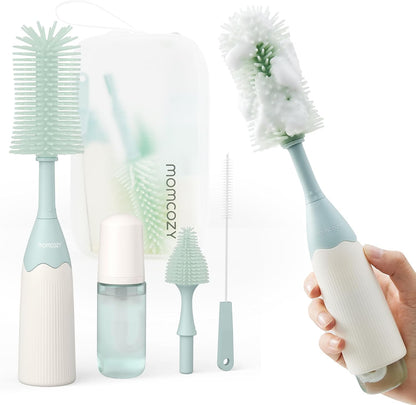 Momcozy – Kit de Cepillos para Biberones con Sistema de Espumado, Silicona Ultrasuave y Accesorios de Limpieza