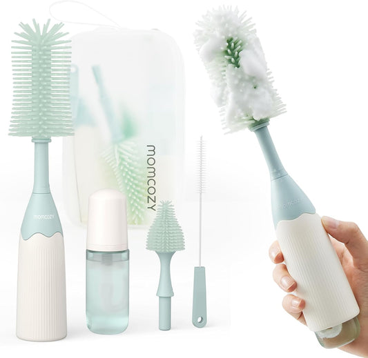 Momcozy – Kit de Cepillos para Biberones con Sistema de Espumado, Silicona Ultrasuave y Accesorios de Limpieza