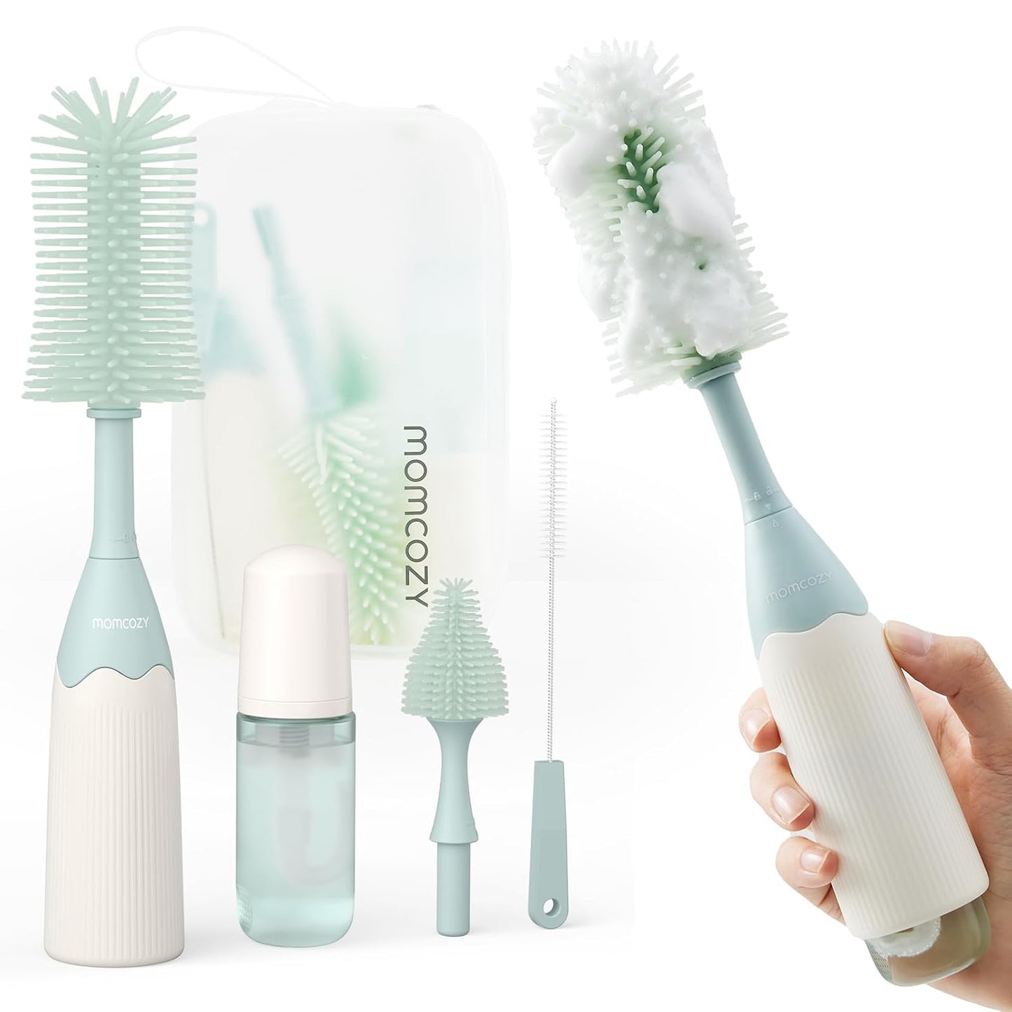 Kit Momcozy | Calentador de Leche Portátil + Kit de Cepillos para Biberones