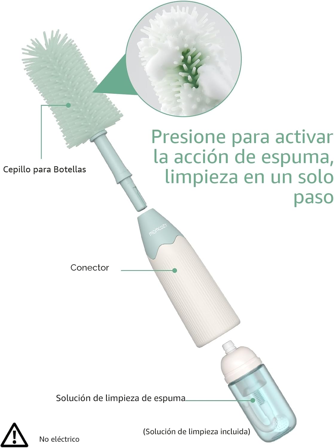 Momcozy – Kit de Cepillos para Biberones con Sistema de Espumado, Silicona Ultrasuave y Accesorios de Limpieza