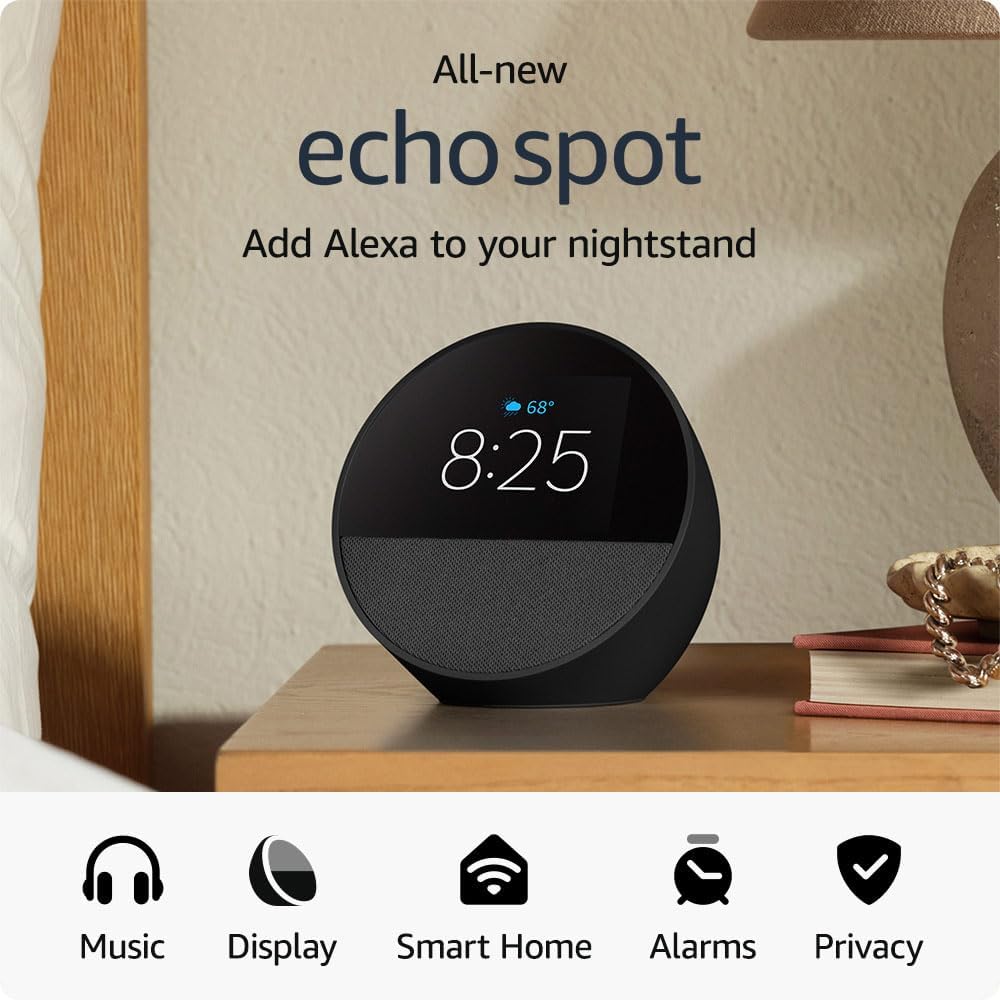 Amazon Echo Spot Bocina Inteligente 2024 Color Negro