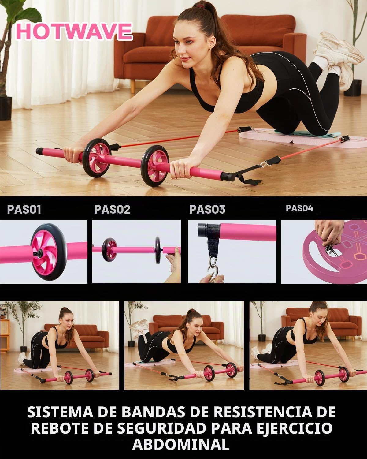 Tabla de Flexiones 20 en 1 | Gimnasio Portátil con Bandas, Rueda Abdominal  - HOTWAVE