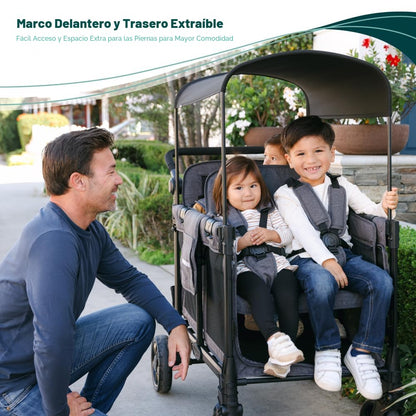 WonderFold W4 Elite Pro – Cochecito Wagon para 4 Plazas, Marco de Aluminio, Toldo UV y Arnés de 5 Puntos