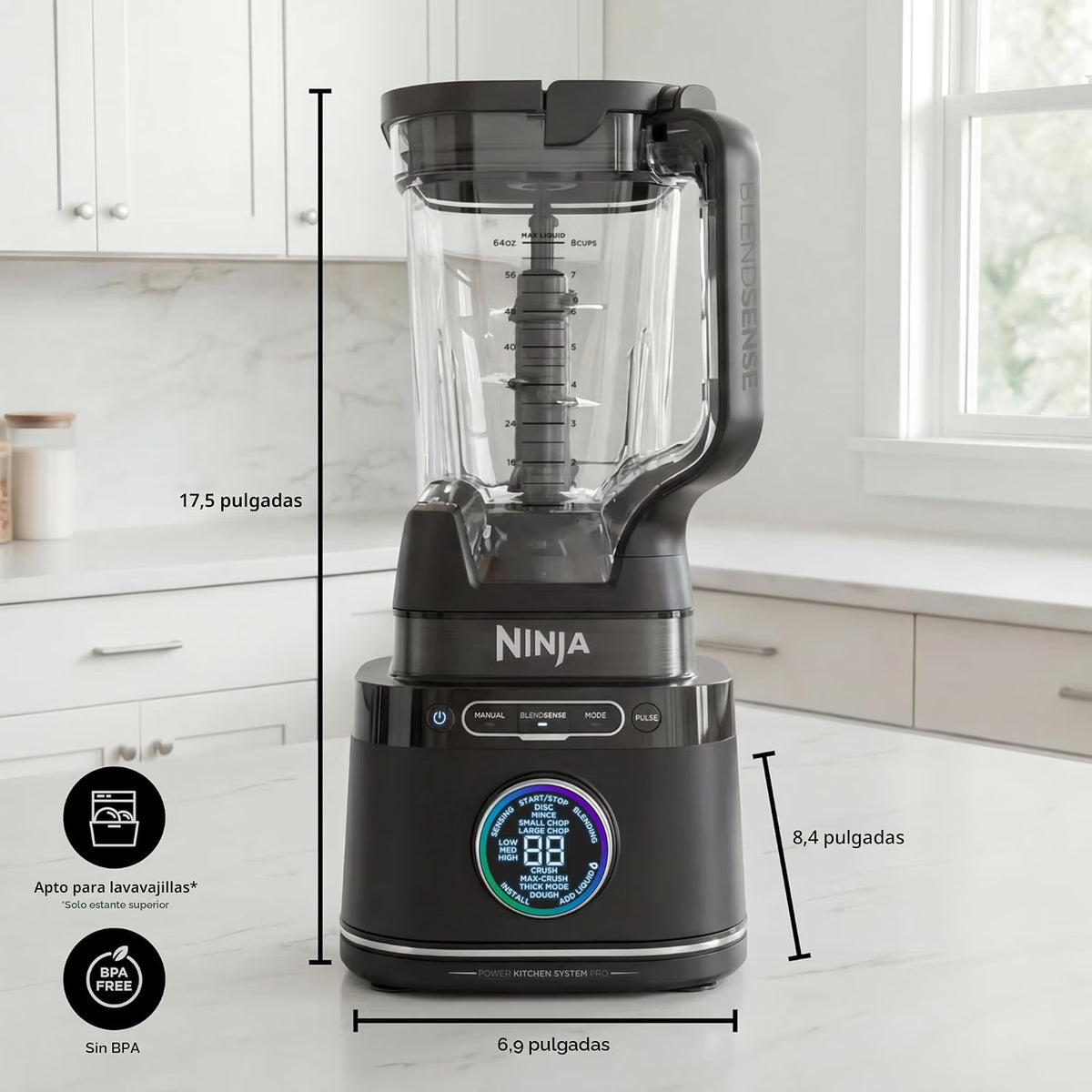 Licuadora y Procesador de Alimentos 3 en 1 - Ninja BlendSense Pro 1800W | Batidos, Masas y Salsas