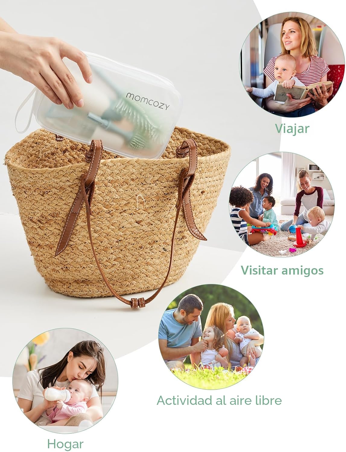 Momcozy – Kit de Cepillos para Biberones con Sistema de Espumado, Silicona Ultrasuave y Accesorios de Limpieza