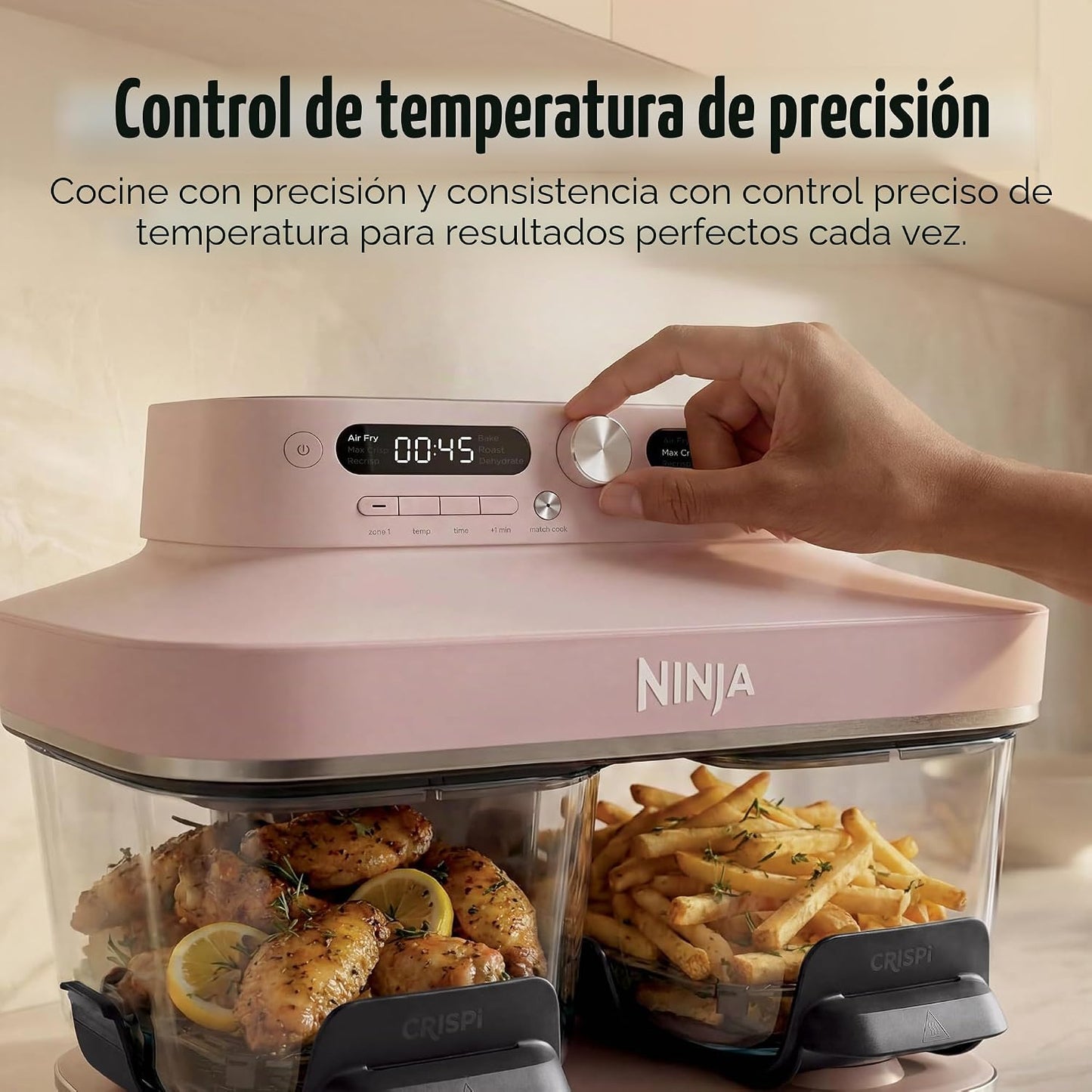 Ninja Crispi DualZone – Freidora de Aire de Vidrio 6 en 1 con Tecnología DualZone