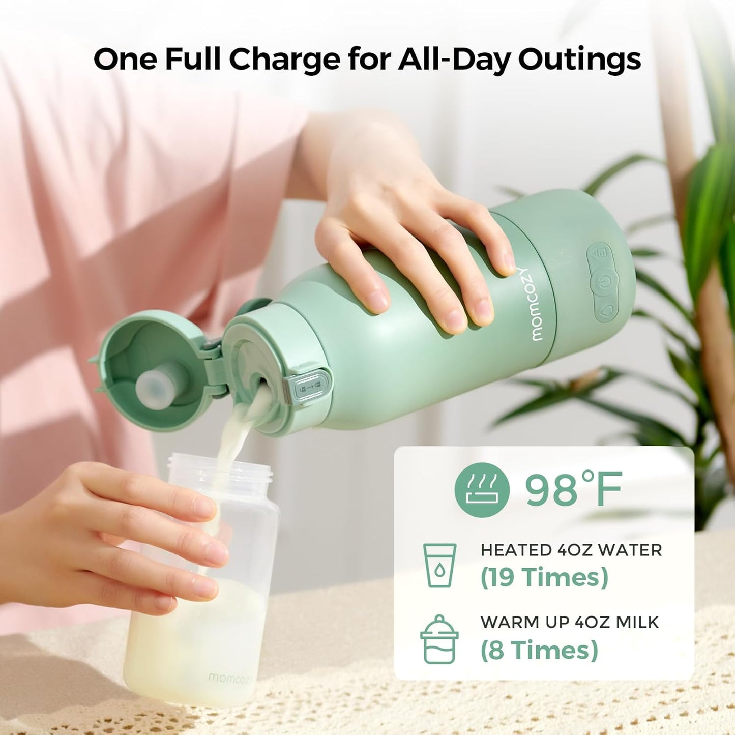 Momcozy Calentador de Leche Portátil para Viajes | Inalámbrico, Recargable y con Modos de Calentamiento Dual