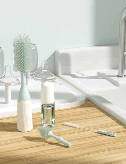 Momcozy – Kit de Cepillos para Biberones con Sistema de Espumado, Silicona Ultrasuave y Accesorios de Limpieza