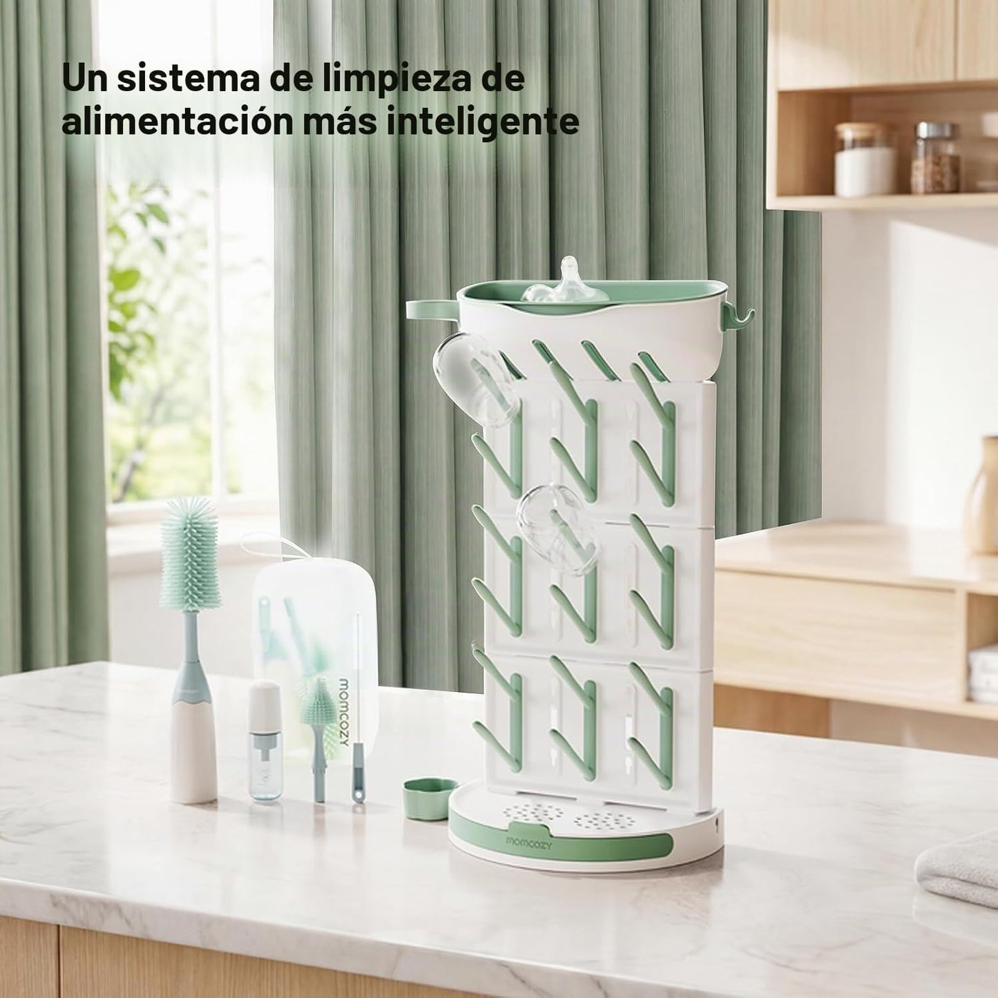 Momcozy – Kit de Cepillos para Biberones con Sistema de Espumado, Silicona Ultrasuave y Accesorios de Limpieza