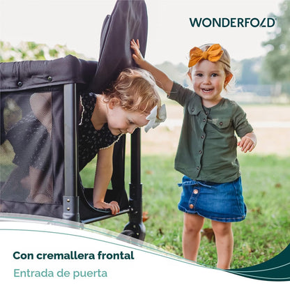 WONDERFOLD W2 – Coche Vagón Multifuncional para 2 Pasajeros, Plegable, con Toldo y Arnés de 5 Puntos