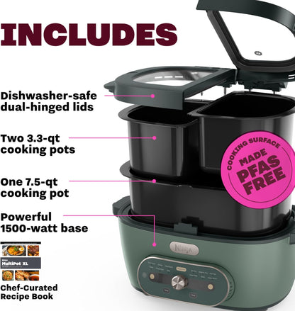 Ninja MultiPot XL 12 en 1 | Olla Multicooker, Cocina 2 Comidas a la Vez con DualZone