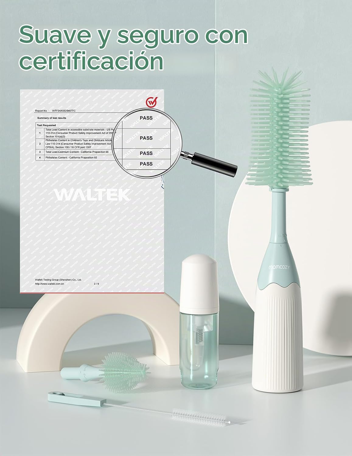 Momcozy – Kit de Cepillos para Biberones con Sistema de Espumado, Silicona Ultrasuave y Accesorios de Limpieza