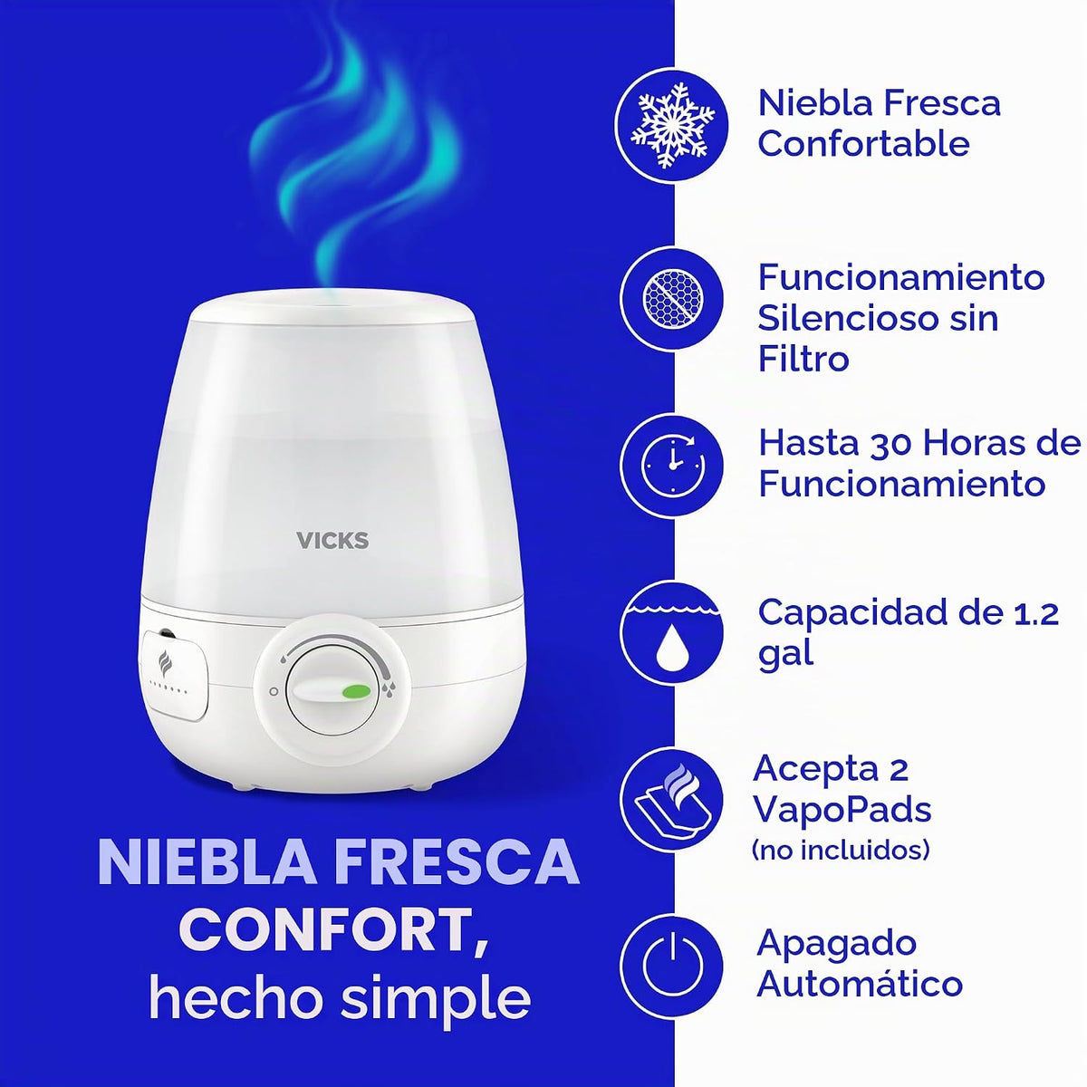 Humidificador Ultrasónico de Niebla Fría - Vicks