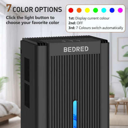 Deshumidificador BEDRED 95 oz para 1000 ft² | Silencioso con Modo Sueño y Luz LED 7 Colores