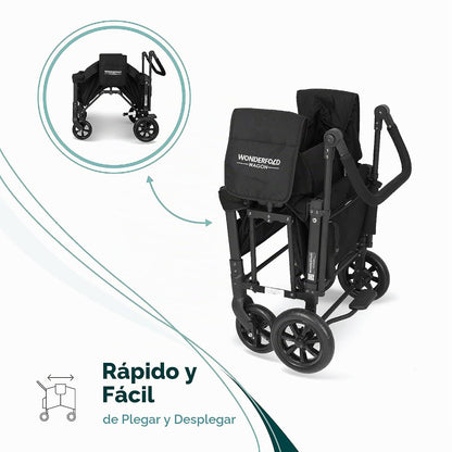 WONDERFOLD W1 Original – Cochecito Vagón para 2 Plazas, Toldo UV, Arnés de 5 Puntos y Ruedas Todoterreno