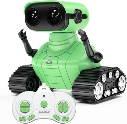 Juguete robot, robot RC recargable para niños y niñas, juguete de control remoto con música y ojos LED - ALLCELE