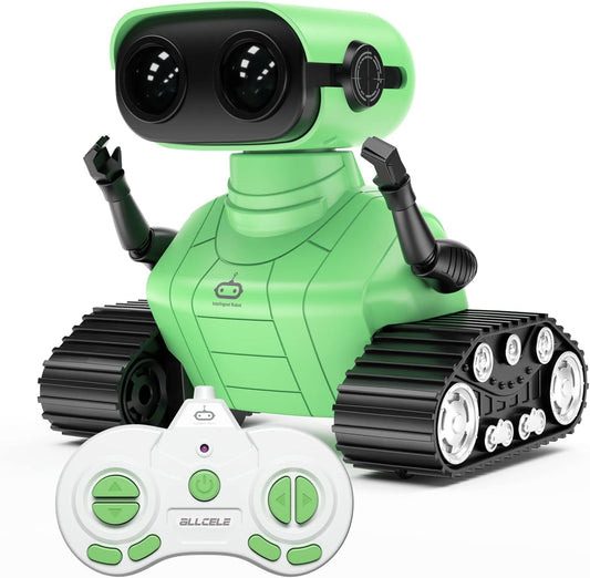 Juguete robot, robot RC recargable para niños y niñas, juguete de control remoto con música y ojos LED - ALLCELE