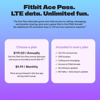 Fitbit Ace LTE – Reloj Inteligente para Niños con 4G LTE y Juegos Activos 🎮📱