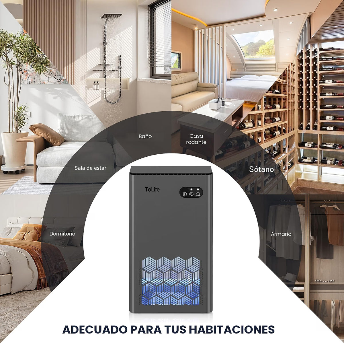 Deshumidificador ToLife 1000 ft² | Compacto y Silencioso para Dormitorio, Baño y Hogar