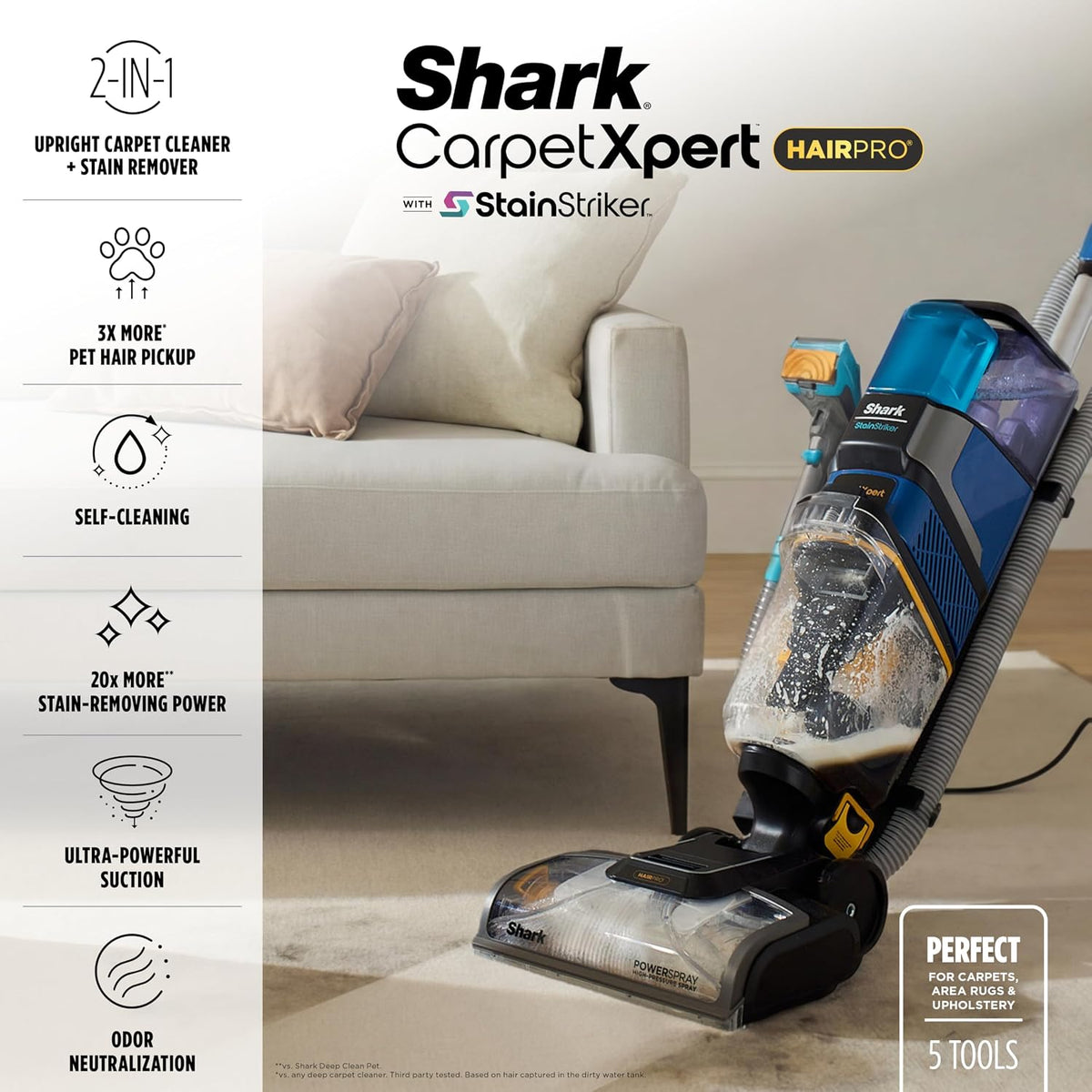 Shark CarpetXpert HairPro con StainStriker | Limpiadora de Alfombras, Manchas y Pelo de Mascotas