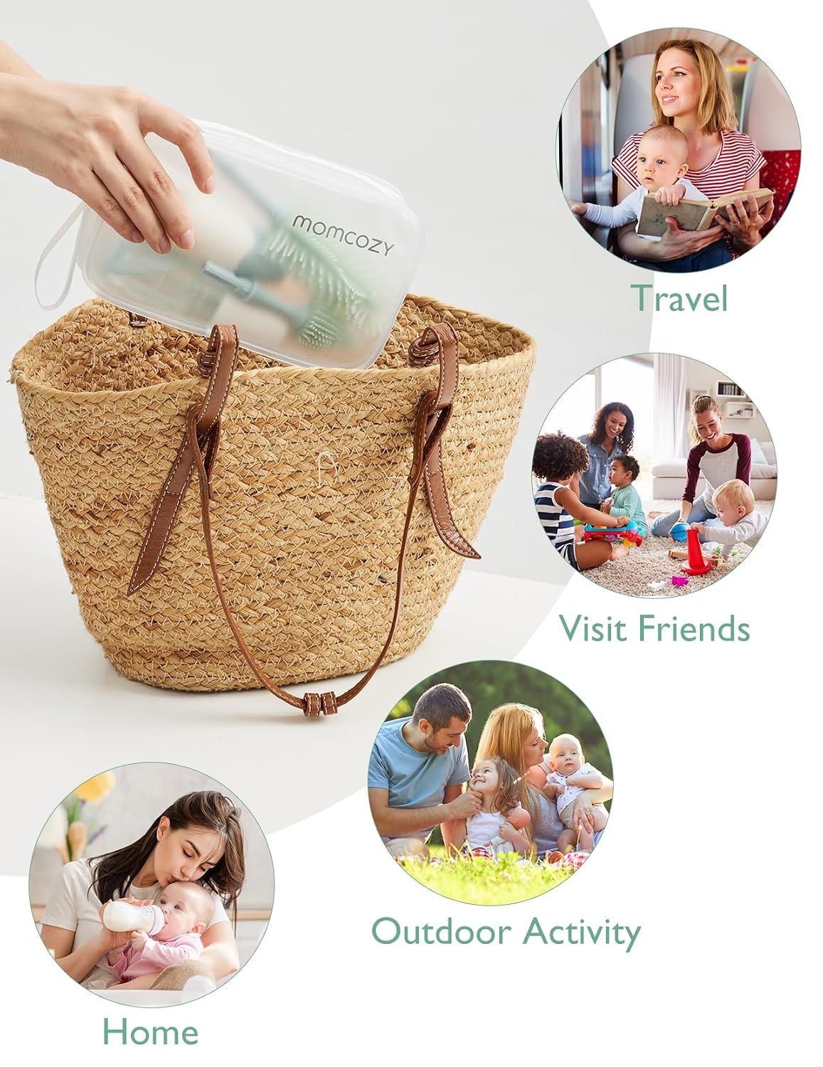 Kit Momcozy | Calentador de Leche Portátil + Kit de Cepillos para Biberones