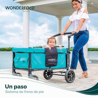 WONDERFOLD W1 Original – Cochecito Vagón para 2 Plazas, Toldo UV, Arnés de 5 Puntos y Ruedas Todoterreno