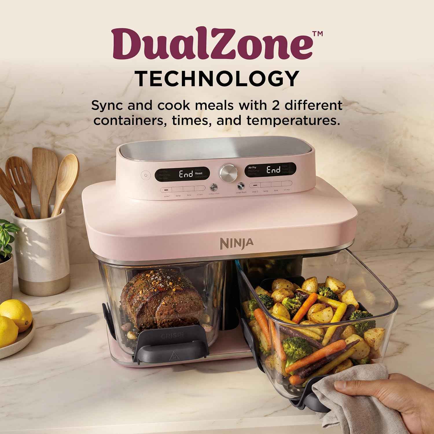 Ninja Crispi DualZone – Freidora de Aire de Vidrio 6 en 1 con Tecnología DualZone