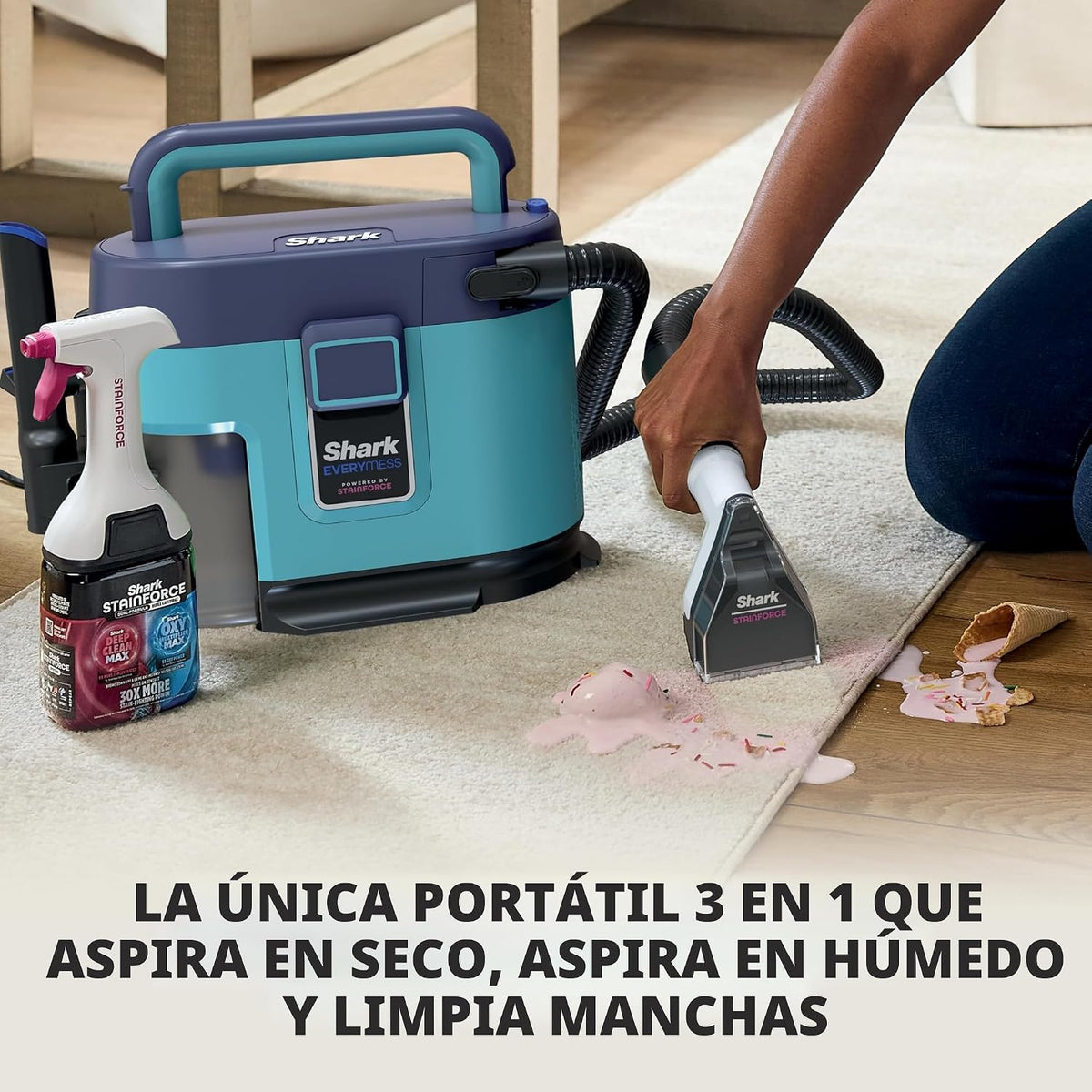 Aspiradora 3 en 1: Aspira en Seco, Húmedo y Limpia Manchas - Shark EveryMess VX102BRN