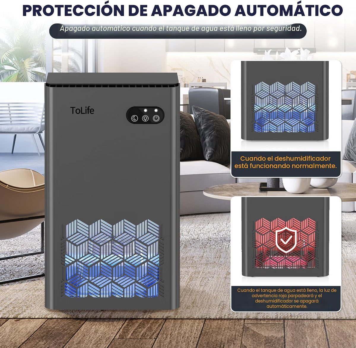 Deshumidificador ToLife 1000 ft² | Compacto y Silencioso para Dormitorio, Baño y Hogar