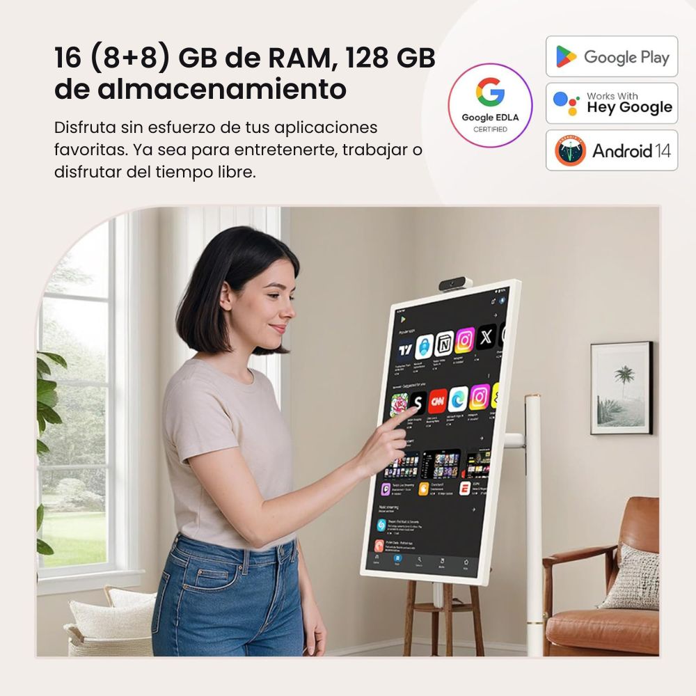 ApoloSign TV Portátil Inteligente 32" FHD | Android 14 | 16 (8+8) GB de RAM+128GB | Batería 9300mAh | Certificado Google EDLA (2ª Generación)