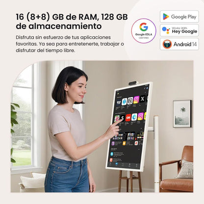 ApoloSign TV Portátil Inteligente 32" FHD | Android 14 | 16 (8+8) GB de RAM+128GB | Batería 9300mAh | Certificado Google EDLA (2ª Generación)