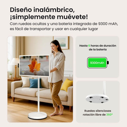 ApoloSign TV Portátil Inteligente 32" FHD | Android 14 | 16 (8+8) GB de RAM+128GB | Batería 9300mAh | Certificado Google EDLA (2ª Generación)