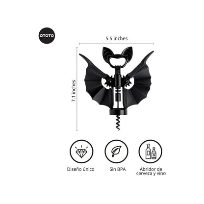 Abridor de Vino y Cerveza 2 en 1 | Diseño de Murciélago Gótico | OTOTO Vino Spooky Bat