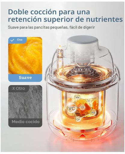 Bear Máquina de Alimentos para Bebés de Acero Inoxidable, Textura NutriEase de 3 Etapas, Autolimpieza y Apta para Lavavajillas