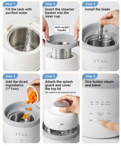 Bear Máquina de Alimentos para Bebés de Acero Inoxidable, Textura NutriEase de 3 Etapas, Autolimpieza y Apta para Lavavajillas