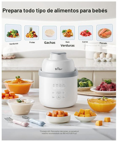Bear Máquina de Alimentos para Bebés de Acero Inoxidable, Textura NutriEase de 3 Etapas, Autolimpieza y Apta para Lavavajillas