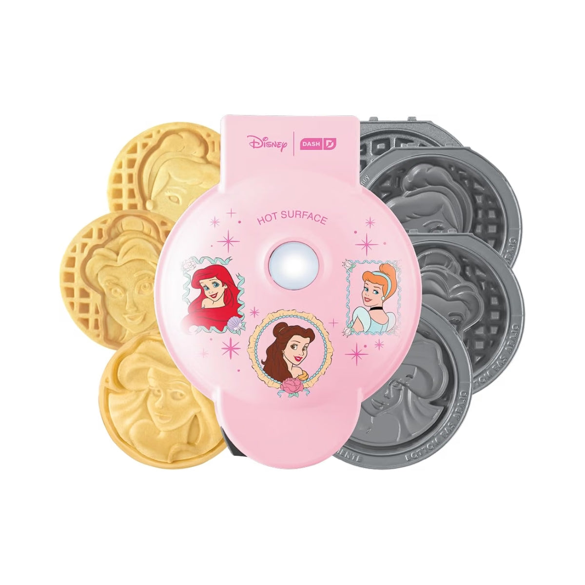 Mini Waflera con Figuras de Ariel, Bella y Cenicienta | Mini Wafles de 4" - Disney Dash Princess