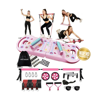 Tabla de Flexiones 20 en 1 | Gimnasio Portátil con Bandas, Rueda Abdominal  - HOTWAVE
