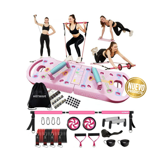 Tabla de Flexiones 20 en 1 | Gimnasio Portátil con Bandas, Rueda Abdominal  - HOTWAVE