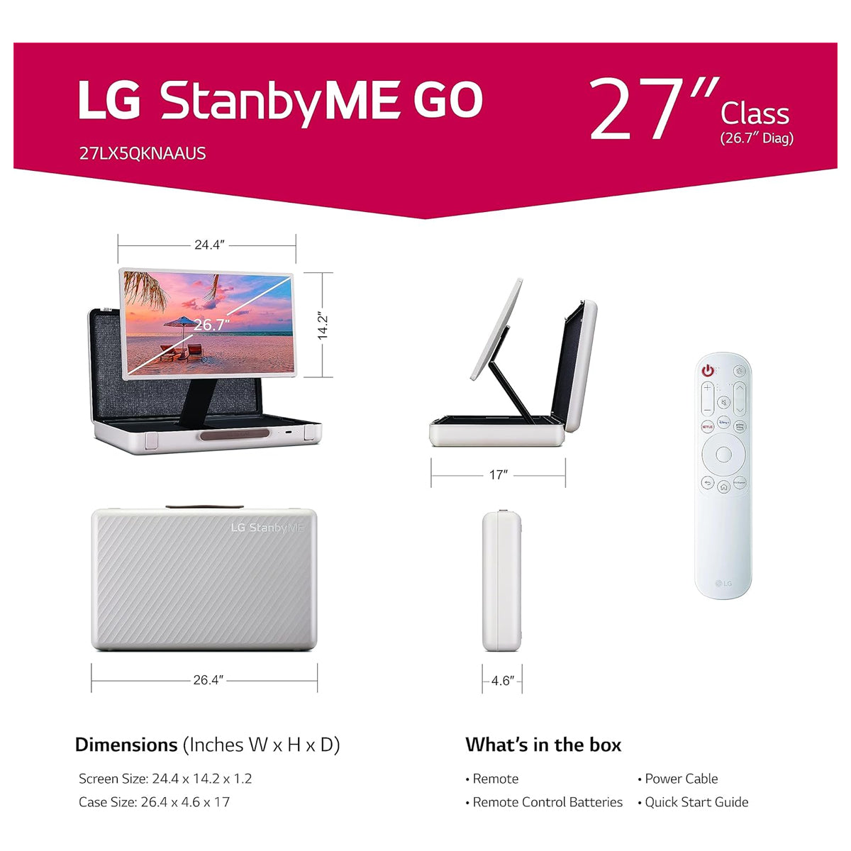 Pantalla táctil portátil inteligente 1080P de 27 pulgadas - LG StanbyME Go (modelo 2023)