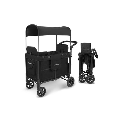 WONDERFOLD W2 – Coche Vagón Multifuncional para 2 Pasajeros, Plegable, con Toldo y Arnés de 5 Puntos