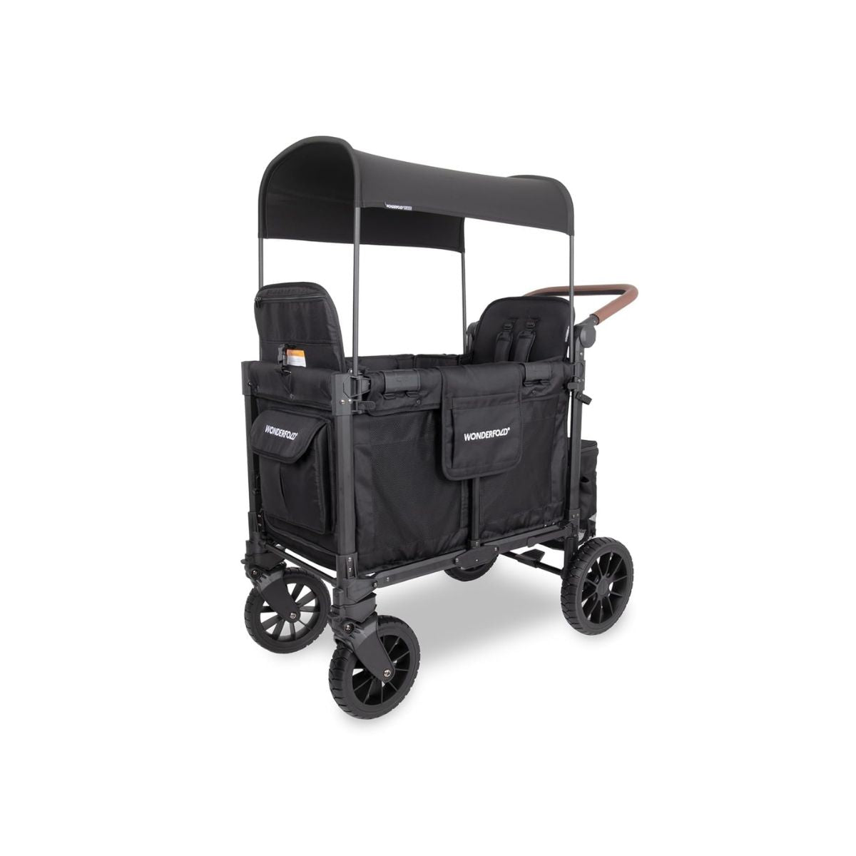 WONDERFOLD W2 Luxe Pro – Cochecito Vagón para 2 Asientos, Plegable, Toldo UV y Arnés de 5 Puntos