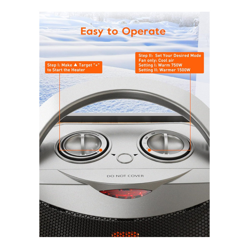 Calentador ambiental portátil eléctrico con termostato, convector de cerámica seguro y silencioso de 1500 W/750 W