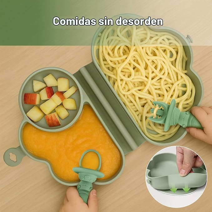 Haakaa - Juego de Alimentación de Viaje de Silicona para Bebés (Babero, Cuchara, Tenedor y Bolsa Impermeable)