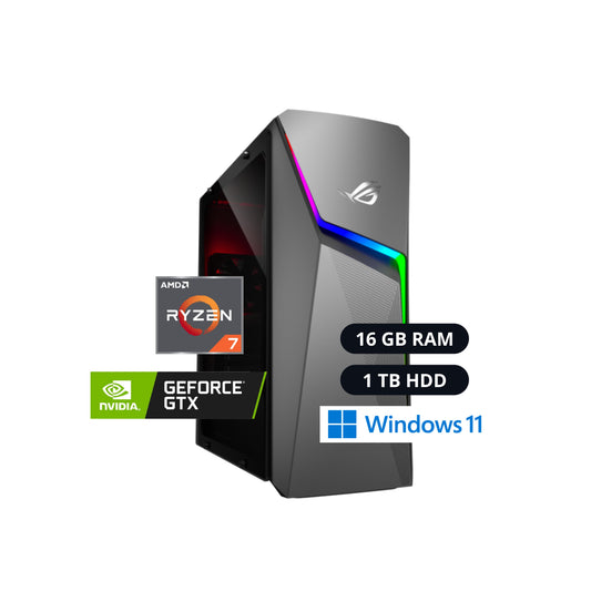ASUS ROG G10DK - Torre Gaming, AMD Ryzen 7, GTX 1660Ti, 16GB RAM, 1TB HDD + 512GB SSD, Windows 11